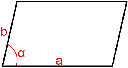 området av et parallellogram gitt to sider og vinkelen mellom dem.[11]